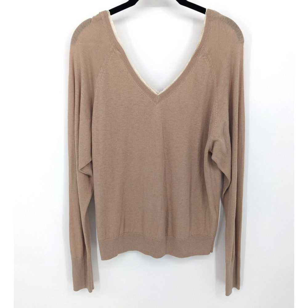 Zara Sweater Womens Large Tan Lace Trim  Wool Blend Pullover Soft Lightweight‎
